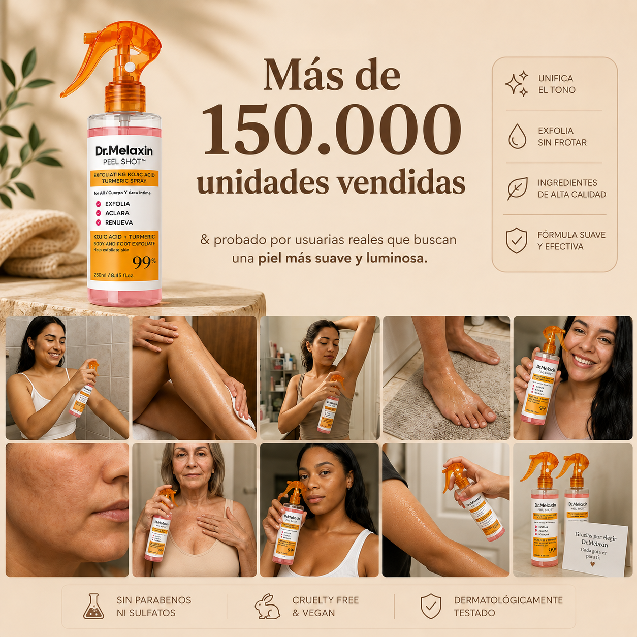Nurealy Peel Shot - Spray exfoliante corporal con ácido kójico