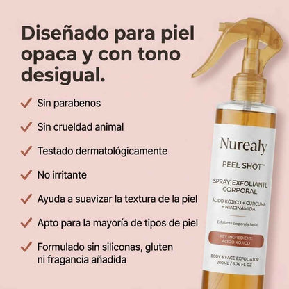 Nurealy Peel Shot - Spray exfoliante corporal con ácido kójico