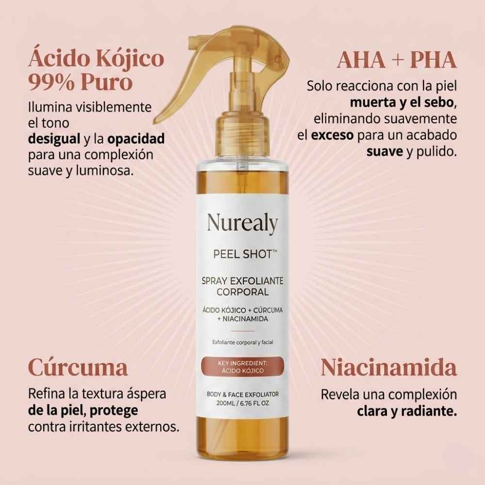 Nurealy Peel Shot - Spray exfoliante corporal con ácido kójico