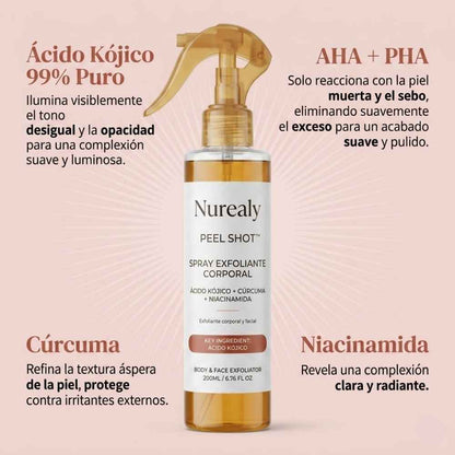 Nurealy Peel Shot - Spray exfoliante corporal con ácido kójico