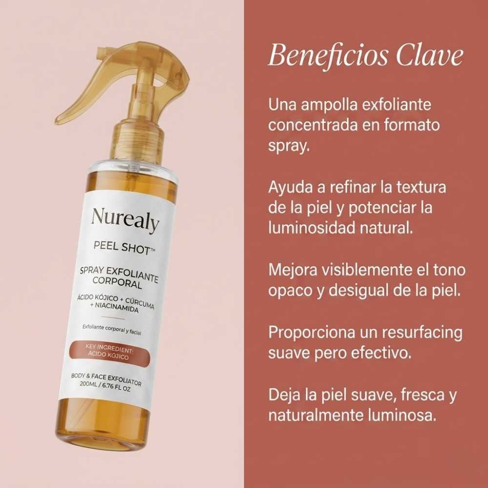 Nurealy Peel Shot - Spray exfoliante corporal con ácido kójico