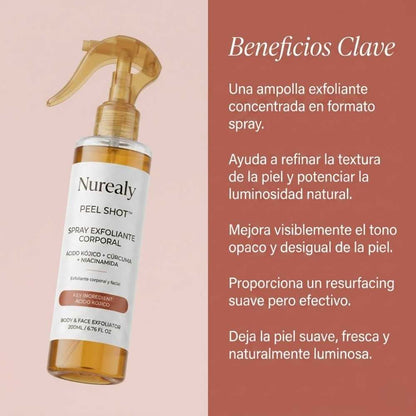 Nurealy Peel Shot - Spray exfoliante corporal con ácido kójico